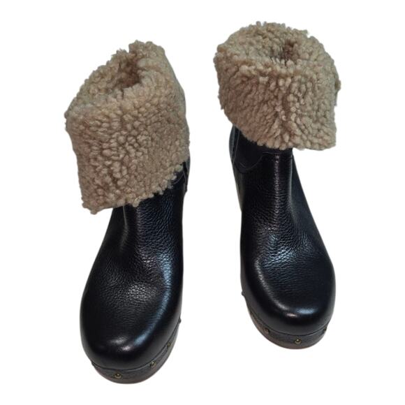 UGG Amoret women’s black leather sheep shearling platform COZY boots size 6 NEW - Picture 5 of 11